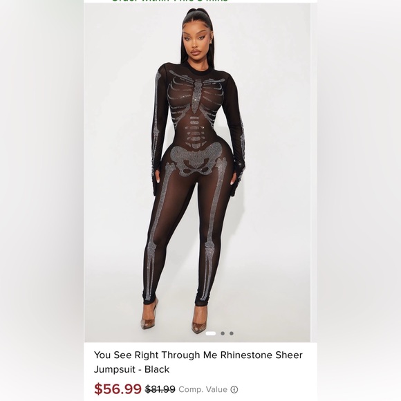 Fashion Nova Other - Fashion Nova Black Rhinestone Sheer Jumpsuit